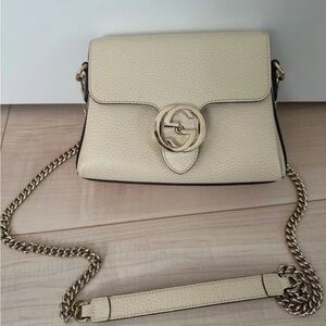 Gucci Beige Leather Crossbody Bag with Chain Strap